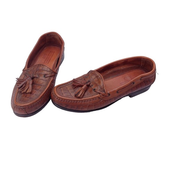 Johnston & Murphy Sz 8.5 Brown Leather Men\'s Croc Loafers Tassels Italy Slip ons main image 12